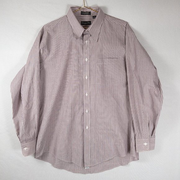 Christian Dior Monsieur Button Down Dress Shirt Mens 16.5 32-33 Purple Striped